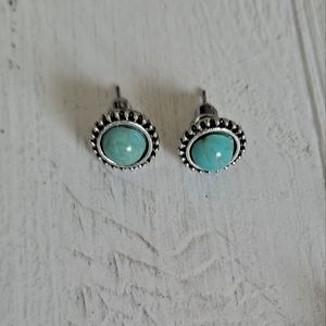 Fashion Silver Tourqouise Round Earrings.